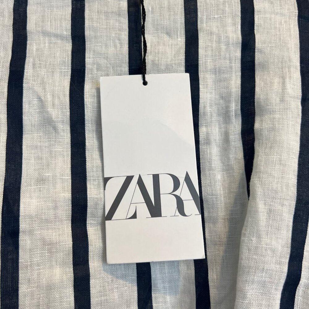 NWT Zara Linen Nautical Stripe Cropped Blouse Size XS - Picture 4 of 5